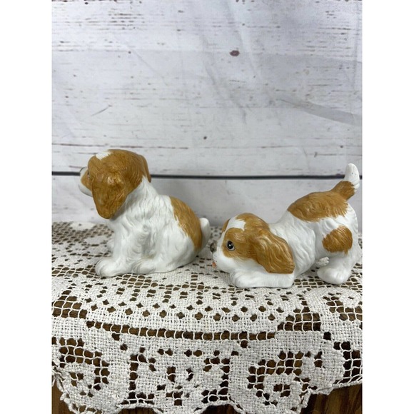 Homeco Puppies Dogs Spaniels #1407 White & Brown Porcelain Bisque Set of 2 - Picture 4 of 10